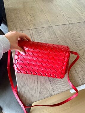 Woven Leather Crossbody Bag in Red